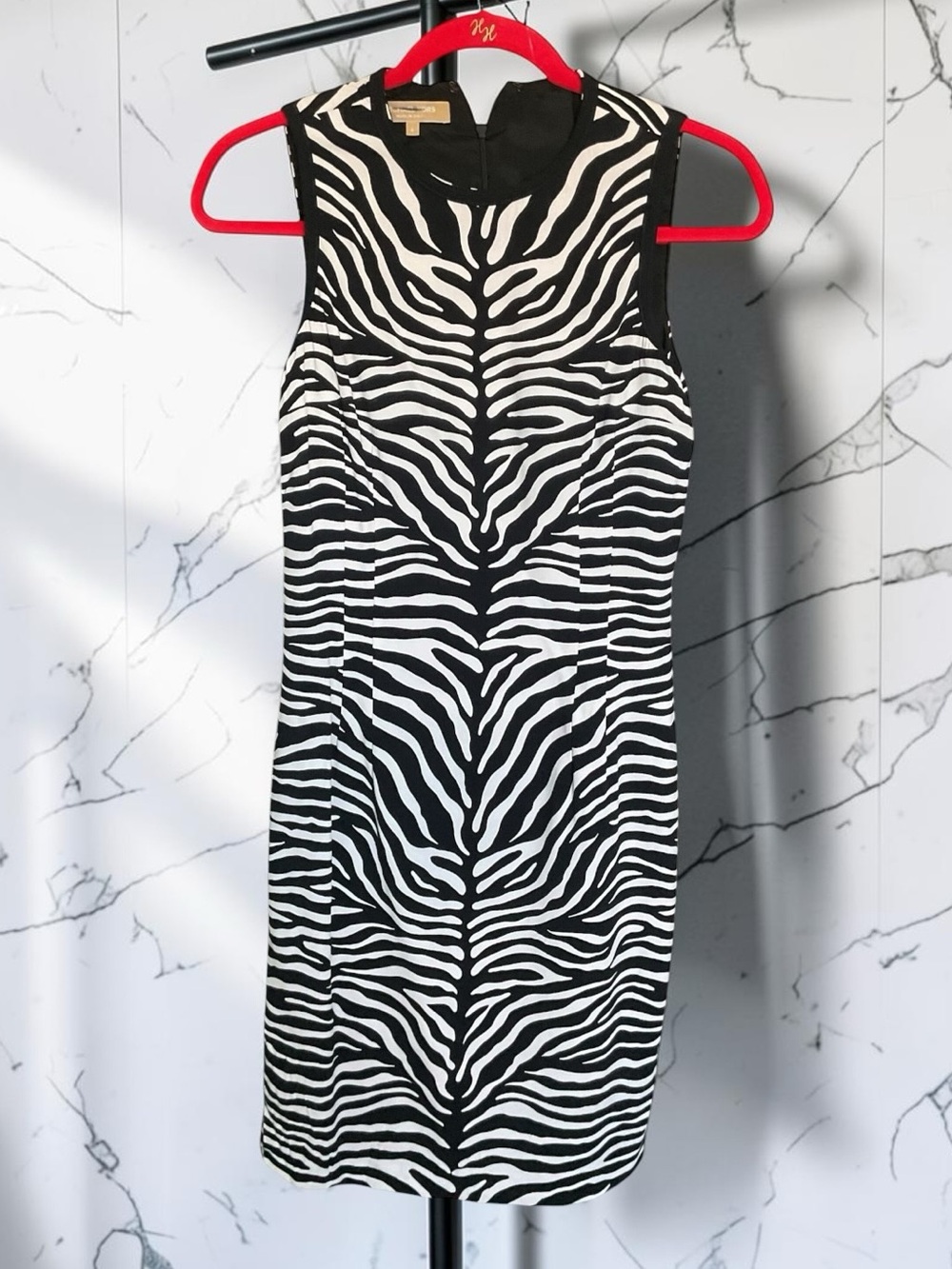 Michael Kors Black & White Zebra-Print Mini Dress, P2P:16”, L:36”